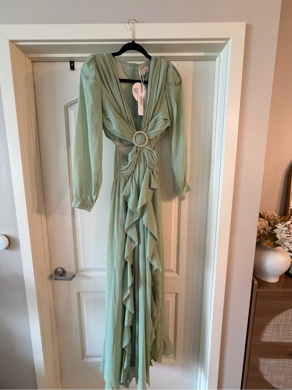Boohoo green maxi ruffle dress